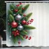 Ambesonne Christmas Shower Curtain, Pine Tree Leaves and Xmas Balls Berries Print on Snowy Winter Back, Cloth Fabric Bathroom Decor Set with Hooks, 69" W x 75" L, Off White Fern Green Ruby view 2