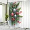 Ambesonne Christmas Shower Curtain, Pine Tree Leaves and Xmas Balls Berries Print on Snowy Winter Back, Cloth Fabric Bathroom Decor Set with Hooks, 69" W x 75" L, Off White Fern Green Ruby view 3