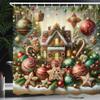 Ambesonne Christmas Shower Curtain, Gingerbread House with Jumble Xmas Ornaments with Snowy Details, Cloth Fabric Bathroom Decor Set with Hooks, 69" W x 84" L, Green Brown and Dark Pink view 2