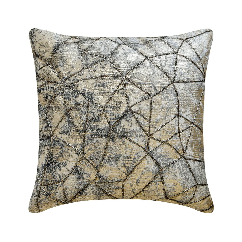 The HomeCentric Decorative Throw Pillow Covers Silver 26"x26" (65x65 cm) Velvet Beaded, Foil, Handmade, Texture Pillowcase, Abstract Modern Style - Shining Shards