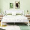 Giantex Wood Queen Platform Bed Frame with Headboard, Mid Century Modern Bed Frame with Wooden Slats Support, No Box Spring Needed, Easy Assembly, Bed Frame Queen Size with Storage, White view 1