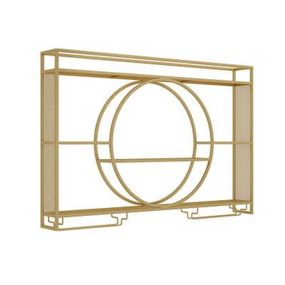 Modern Wall Mounted Wine Rack With LED Light, Floating Storage Shelves, Bar Unit Liquor Bottle Display Shelf With Hanging Wine Glass Holder, For Kitchen, Living Room, Home, Cafe(Gold,160x15x80cm)