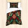 Ambesonne Christmas Duvet Cover Set, Black Xmas with Victorian Leaves and Flowery Huddle Snowflake Details, Decorative 2 Piece Bedding Set with 1 Pillow Sham, Twin Size, Dark Pink Green Khaki view 1