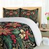 Ambesonne Christmas Duvet Cover Set, Black Xmas with Victorian Leaves and Flowery Huddle Snowflake Details, Decorative 2 Piece Bedding Set with 1 Pillow Sham, Twin Size, Dark Pink Green Khaki view 4