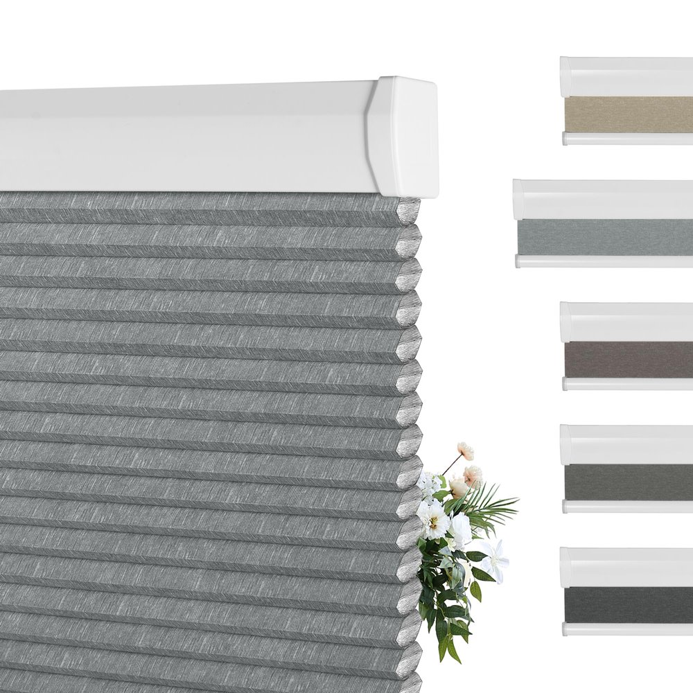 BERISSA Blackout Cellular Window Shades Cordless Honeycomb Blinds for Windows, Stripe Jacquard Fabric Cellular Blinds Noise Reduction Thermal Insulated Pull Down Shades for Home(70" W x 72" H) Blue