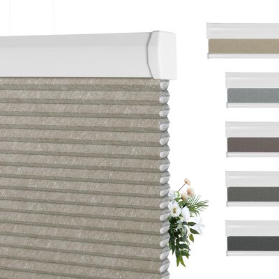 BERISSA Blackout Cellular Window Shades Cordless Honeycomb Blinds for Windows, Stripe Jacquard Fabric Cellular Blinds Noise Reduction Thermal Insulated Pull Down Shades for Home(26" W x 56" H) Beige