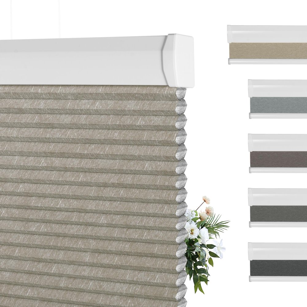 BERISSA Blackout Cellular Window Shades Cordless Honeycomb Blinds for Windows, Stripe Jacquard Fabric Cellular Blinds Noise Reduction Thermal Insulated Pull Down Shades for Home(26" W x 56" H) Beige