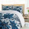 Ambesonne Christmas Duvet Cover Set, Monochromatic Poinsettia Flowers Xmas Theme Illustration Print, Decorative 3 Piece Bedding Set with 2 Pillow Shams, King Size, Night Blue and Dark Sky Blue view 4