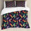 Ambesonne Christmas Duvet Cover Sets, Colorful Xmas Stockings with Stars Pine Tree Leaves and Present Boxes, Bedding Set with 2 Duvet Covers 4 Pillowcases, 2 Pack Cal King Size, Mustard and Multicolor view 1