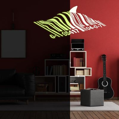 Glow In Dark Banksy Barcode Shark Wall Sticker - Night Glowing Swimming Fish Under Bar Code Vinyl Decal 24 x 10