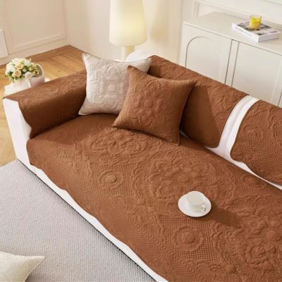 Huierxun Luxury Vintage Cotton Embroidery Sofa Cover Soft Farmhouse Seat Cushion Cover Floral Quilted Sectional Couch Cover Anti-Slip Sofa Slipcovers Furniture Protector for Dogs Cats (Orange,36"x70")