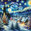 Ambesonne Christmas Duvet Cover Set, Starry Night with Snowy Roof Houses and Xmas Tress Paint Print, Decorative 2 Piece Bedding Set with 1 Pillow Sham, Twin Size, Blue Evergreen and Mustard view 2
