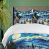 Ambesonne Christmas Duvet Cover Set, Starry Night with Snowy Roof Houses and Xmas Tress Paint Print, Decorative 2 Piece Bedding Set with 1 Pillow Sham, Twin Size, Blue Evergreen and Mustard view 3