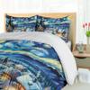 Ambesonne Christmas Duvet Cover Set, Starry Night with Snowy Roof Houses and Xmas Tress Paint Print, Decorative 2 Piece Bedding Set with 1 Pillow Sham, Twin Size, Blue Evergreen and Mustard view 4