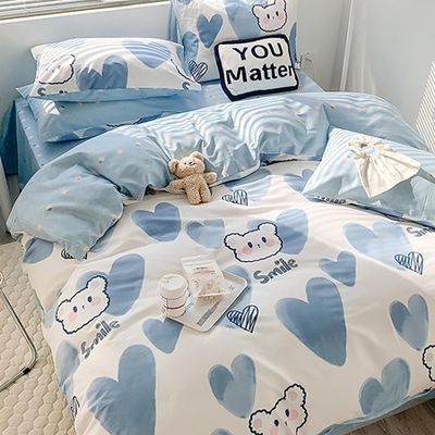 100% Cotton Printed Sheet Set 4 Piece, Cute Little Flowers Soft Breathable All Season Bedding Sets, Warm Comfortable Kids Teen Full Size Set with Zipper Closure,Blue 3,Full