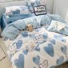 100% Cotton Printed Sheet Set 4 Piece, Cute Little Flowers Soft Breathable All Season Bedding Sets, Warm Comfortable Kids Teen Full Size Set with Zipper Closure,Blue 3,Full view 1