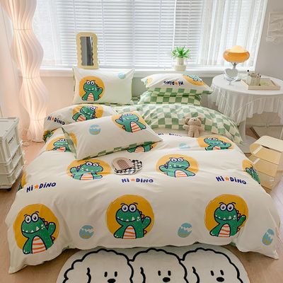100% Cotton Printed Sheet Set 4 Piece, Cute Little Flowers Soft Breathable All Season Bedding Sets, Warm Comfortable Kids Teen Full Size Set with Zipper Closure,Green,Full
