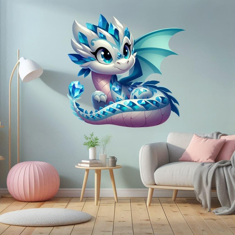 Cute Baby Dragon Wall Decal - Colorful Fantasy Creature Sticker 16 inches