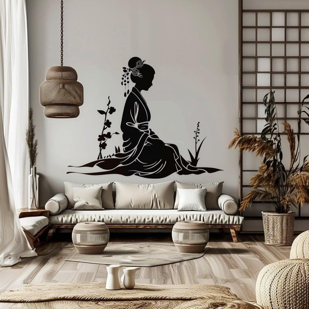 Geisha Silhouette Wall Decal Sticker - Elegant Japanese Art Decals 46 inches