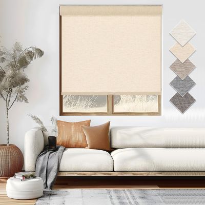 Tonature 100% Blackout Roller Blinds Cordless Shades with Natural Linen Fabric,Roller Blinds for Indoor Windows,Custom Blinds & Shades for Home,Bedroom,75" W X 84" H,Beige(Blackout)