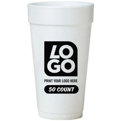 Custom 24 Oz. Styrofoam Cups with Single-Color Imprints, Perfect for Events, Business Marketing, and Restaurant Marketing. (Qty 50)