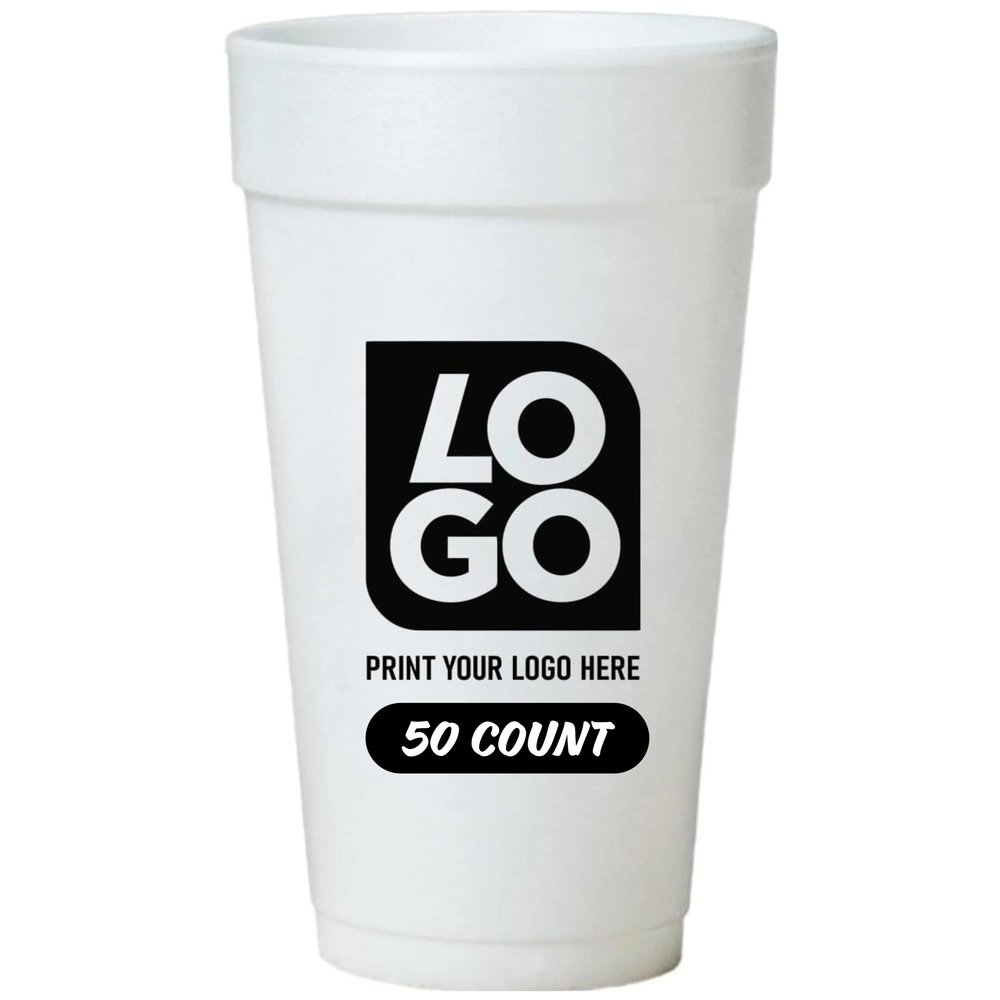 Custom 24 Oz. Styrofoam Cups with Single-Color Imprints, Perfect for Events, Business Marketing, and Restaurant Marketing. (Qty 50)