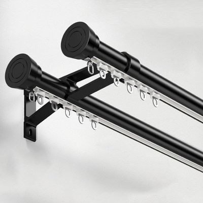 MERAXKL Aluminum Silent Curtain Pole, Double Curtain Rod With Cap Finials, Heavy Duty Sliding Curtain Track, For Windows, Living Room, Bathroom, Bedroom - Wall Mounting(Black-a,600cm(4 * 150cm))