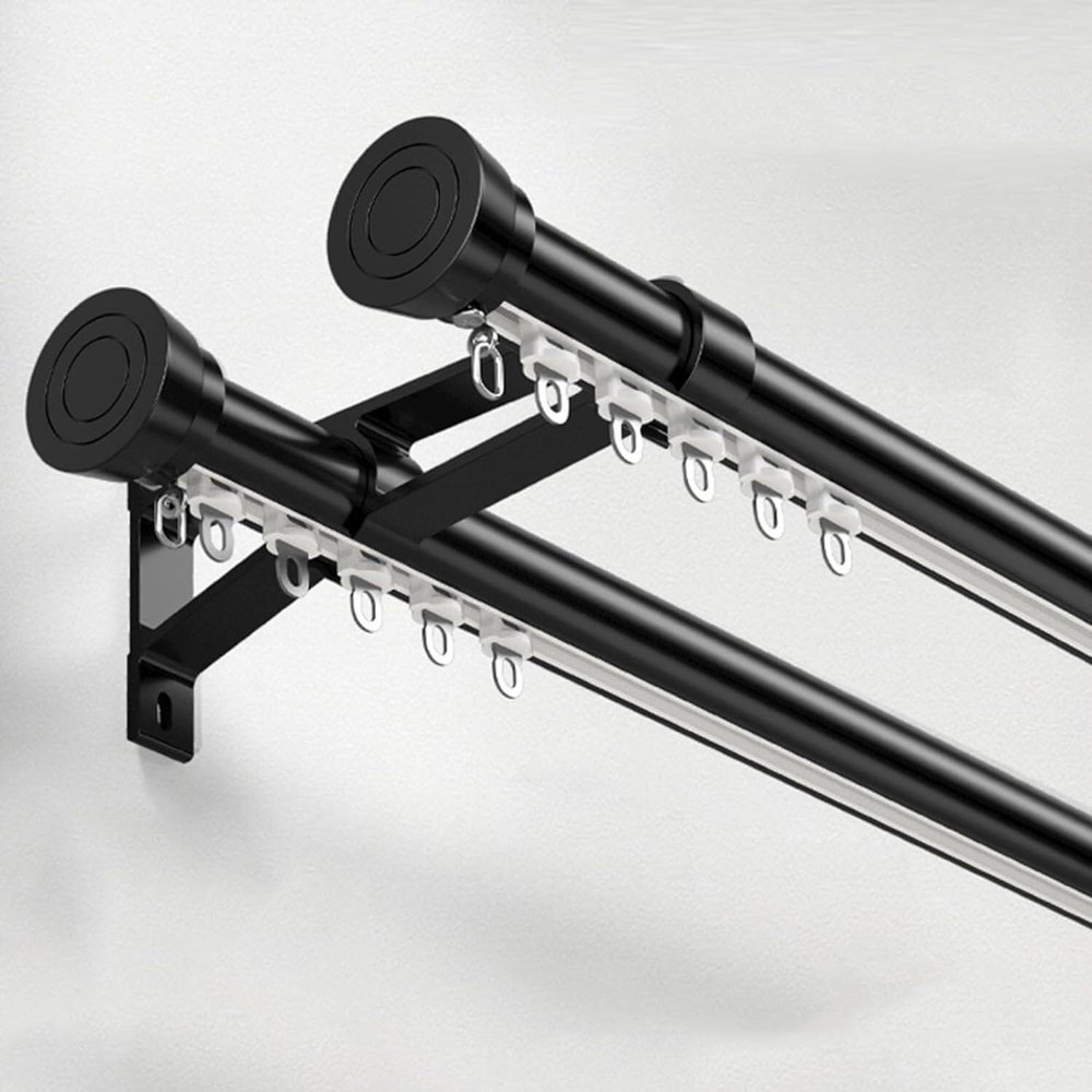 MERAXKL Aluminum Silent Curtain Pole, Double Curtain Rod With Cap Finials, Heavy Duty Sliding Curtain Track, For Windows, Living Room, Bathroom, Bedroom - Wall Mounting(Black-a,600cm(4 * 150cm))