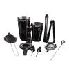 YQYBF 10 pieces of stainless steel cocktail mix set, mix set, including shaker, measuring cup, filter, stirring spoon, ice tongs, bottle opener, etc, very suitable for beginners or bar(Black) view 1