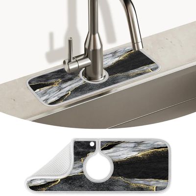 Marble Gold Gray Black Faucet Mat Splash Guard Kitchen Sink Faucet Mat Microfiber Drip Catcher for Bathroom RV Kitchen Faucet