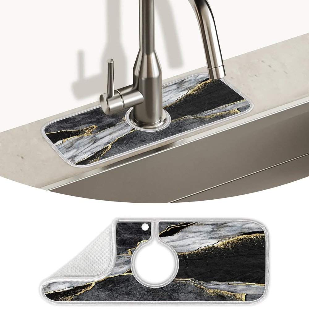 Marble Gold Gray Black Faucet Mat Splash Guard Kitchen Sink Faucet Mat Microfiber Drip Catcher for Bathroom RV Kitchen Faucet