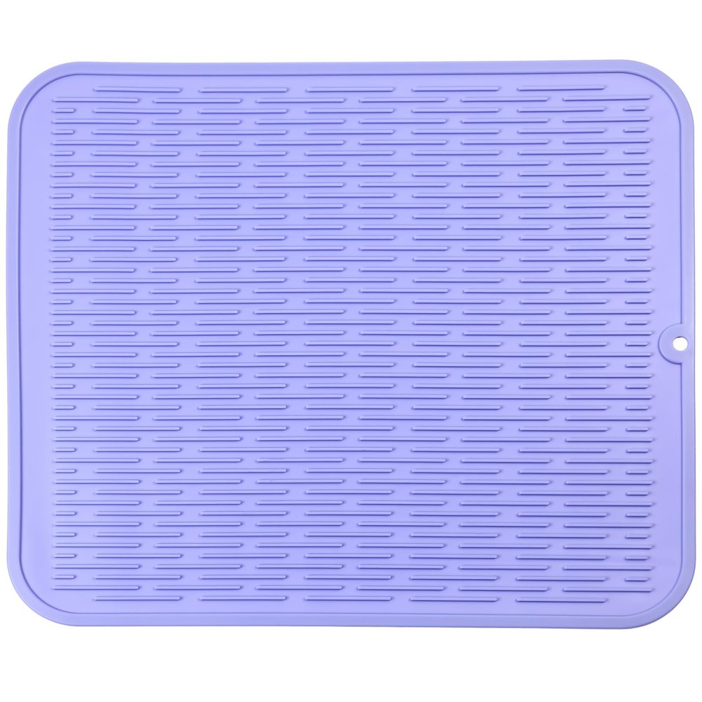 MicoYang Silicone Dish Drying Mat for Multiple Usage,Easy clean,Eco-friendly,Heat-resistant Silicone Mat for Kitchen Counter or Sink,Refrigerator or Drawer Liner Light Purple XL 18 inches x 16 inches