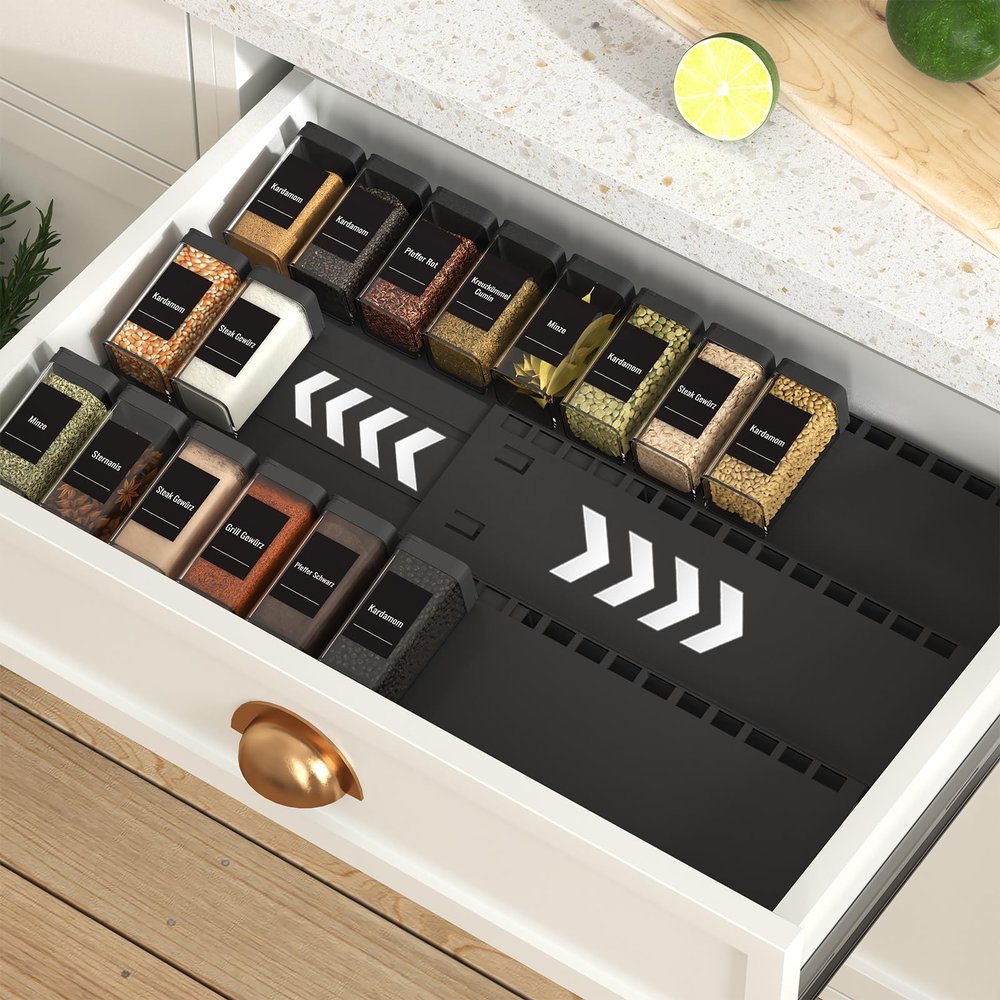 Homhut Spice Drawer Organizer, 3 Tier- 3 Pack Drawer Seasoning Organizer Expandable from 13" to 24.4", Spice Rack for Kitchen Drawers, Spice Organization Insert Tray for Drawer (Jars not included)