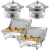 PRIJESSE Chafing Dish Buffet Set Stainless Steel Food Warmer Chafer Complete Set with Water Pan, Chafing Fuel Holder for Party Catering (4 Pack, Full Pan x2 + Round 6QT x2) view 1