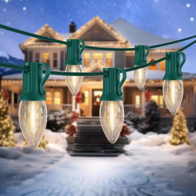 CHYSUPER C7 LED Christmas & Halloween Lights - 12FT Outdoor Clear String Lights with 12 Vintage C7 Bulbs, Warm White Hanging Decor for Porch, Garden, Backyard, Balcony, Holiday Party