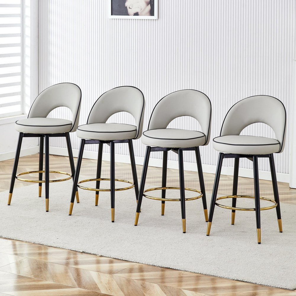 Bar Chairs Set of 4,Counter Height 360 Swivel Bar Stools Set of 4,Kitchen Bar Stools Set of 4 with Upholstered Faux Leather and Sturdy Metal Base,Gray Bar Stools for Dining Room, Kitchen Island.