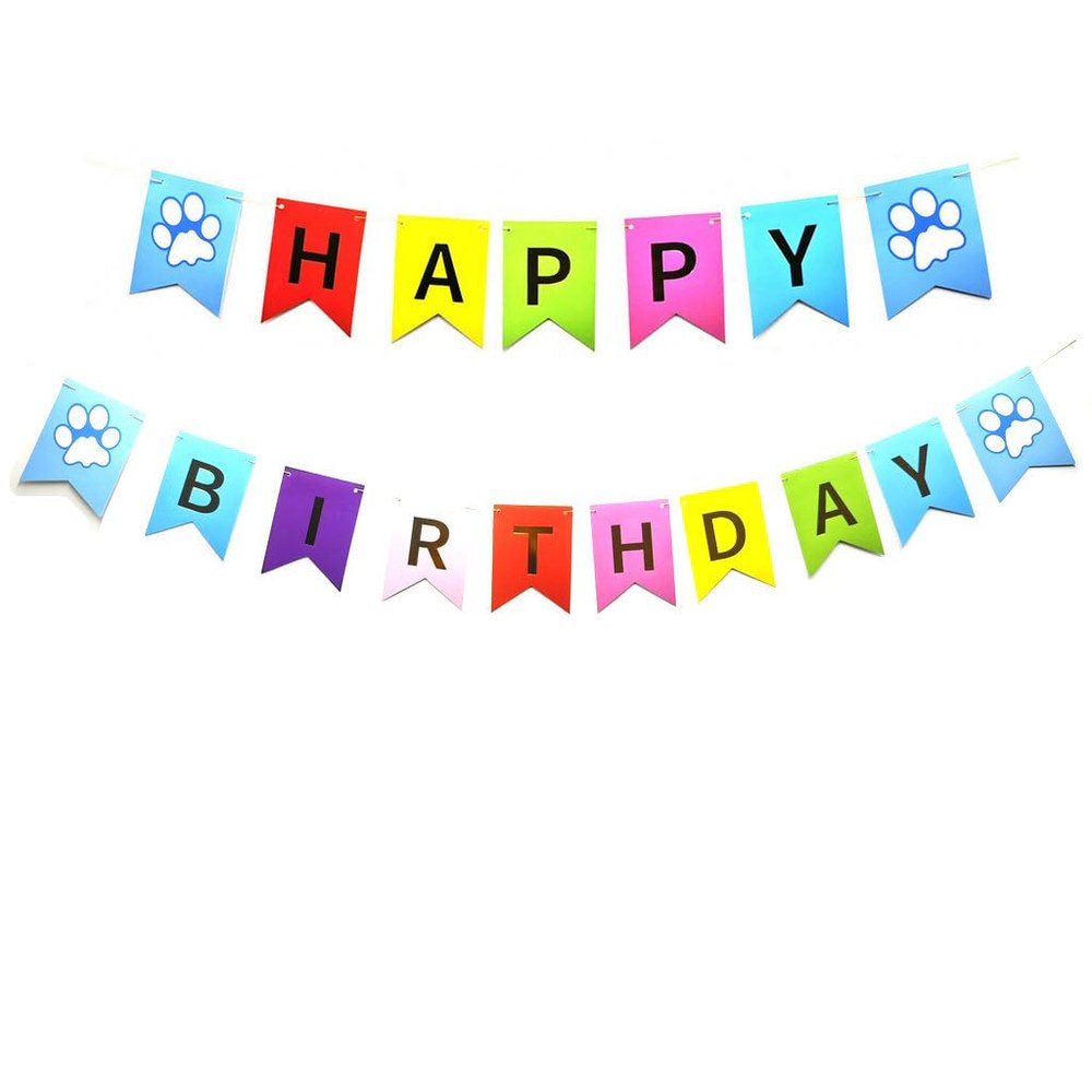 SPRICEMQC Dog Themed Birthday Garland Funny Happy Birthday Banner Decor Puppy Bday Party Bunting Decorations Birthday Sign Pre-Assembled (Blue)