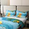 100% Cotton 3D Cartoon Duck Duvet Cover Blue Watercolor Clear Sea Waves Bedding Set for Kids Boys Girls Teens Tropical Tree Cute Animal Summer Theme Comforter Cover,2 Pillowcases(No Comforter) King view 3