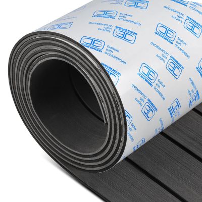 OCEANBROAD Boat Flooring EVA Foam Self-Adhesive 96''x36'' Faux Teak Marine Boat Decking Sheet for Jon Boats Yacht Floor, Dark Gray with Black Seam Lines