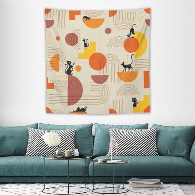 HZOHNAGO Mid Century Black Cat Tapestry Boho Abstract Geometric 1950s 60s Style Pattern Printed Tapestry Wall Hanging for Bedroom Living Room Dorm 60" W x 60" H