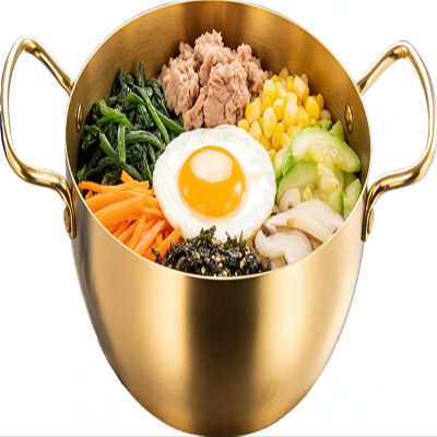 1200ml/40oz Stainless Steel Ramen Pot with Double Handle - Fast Heating Noodle Cooking Pot for Induction Cooker, Soup, Pasta, Korean Style (Golden)