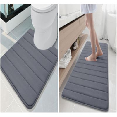 Buganda Meomry Foam Bathroom Mat and Toilet Rugs U-Shaped, Bath Rug Size 60 x 24 and Toilet Rugs Size 24 x 20 in Dark Grey, 2 Item Bundle