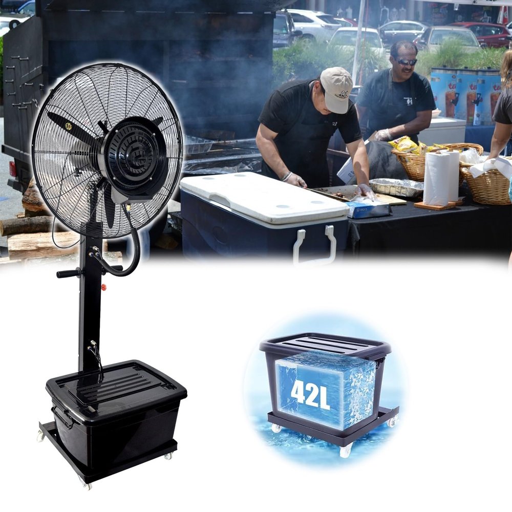 QHDPKU 26in/30in Outdoor Oscillating Misting Fan,Industrial Outdoor Spray Fan,Commercial Oscillating Pedestal Fan for Patio,Warehouse,Workshop,Factory And Basement(30inch)