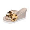 YEGBFLFF Flower Rhinestone Wedge Sandals for Womens Trendy Glitter High Heel Platform Sandals Open Toe Crystal Jeweled Sandal Mules (Gold,8.5) view 1