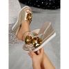 YEGBFLFF Flower Rhinestone Wedge Sandals for Womens Trendy Glitter High Heel Platform Sandals Open Toe Crystal Jeweled Sandal Mules (Gold,8.5) view 2