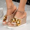 YEGBFLFF Flower Rhinestone Wedge Sandals for Womens Trendy Glitter High Heel Platform Sandals Open Toe Crystal Jeweled Sandal Mules (Gold,8.5) view 3