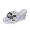 YEGBFLFF Flower Rhinestone Wedge Sandals for Womens Trendy Glitter High Heel Platform Sandals Open Toe Crystal Jeweled Sandal Mules (Silver,6) view 1
