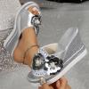 YEGBFLFF Flower Rhinestone Wedge Sandals for Womens Trendy Glitter High Heel Platform Sandals Open Toe Crystal Jeweled Sandal Mules (Silver,6) view 2