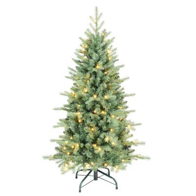 4 FT Prelit Artificial Skinny Christmas Tree,Blue Spruce Slim Pencil Xmas Tree with 566 PE&PVC Mixed Branch Tips and 130 UL Listed Clear Lights,Hinged Pine Tree with Metal Stand for Home Office Dcor