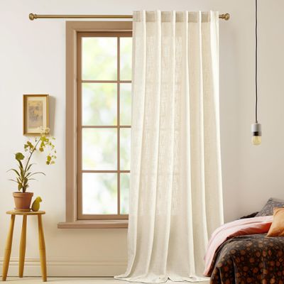 Deconovo Extra Long Back Tab and Rod Pocket Sheer Curtains for Bedroom, Solid Faux Linen Textured Curtains for Living Room, 52 Inch Width Semi Transparent Curtains for Studio 1pc,52x120 Inch Brich